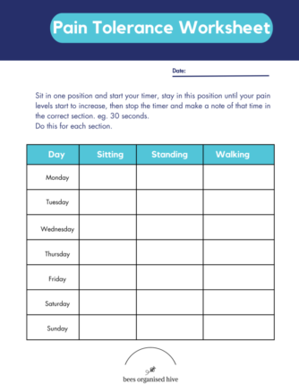 pacing, tolerance worksheet, manage chronic pain